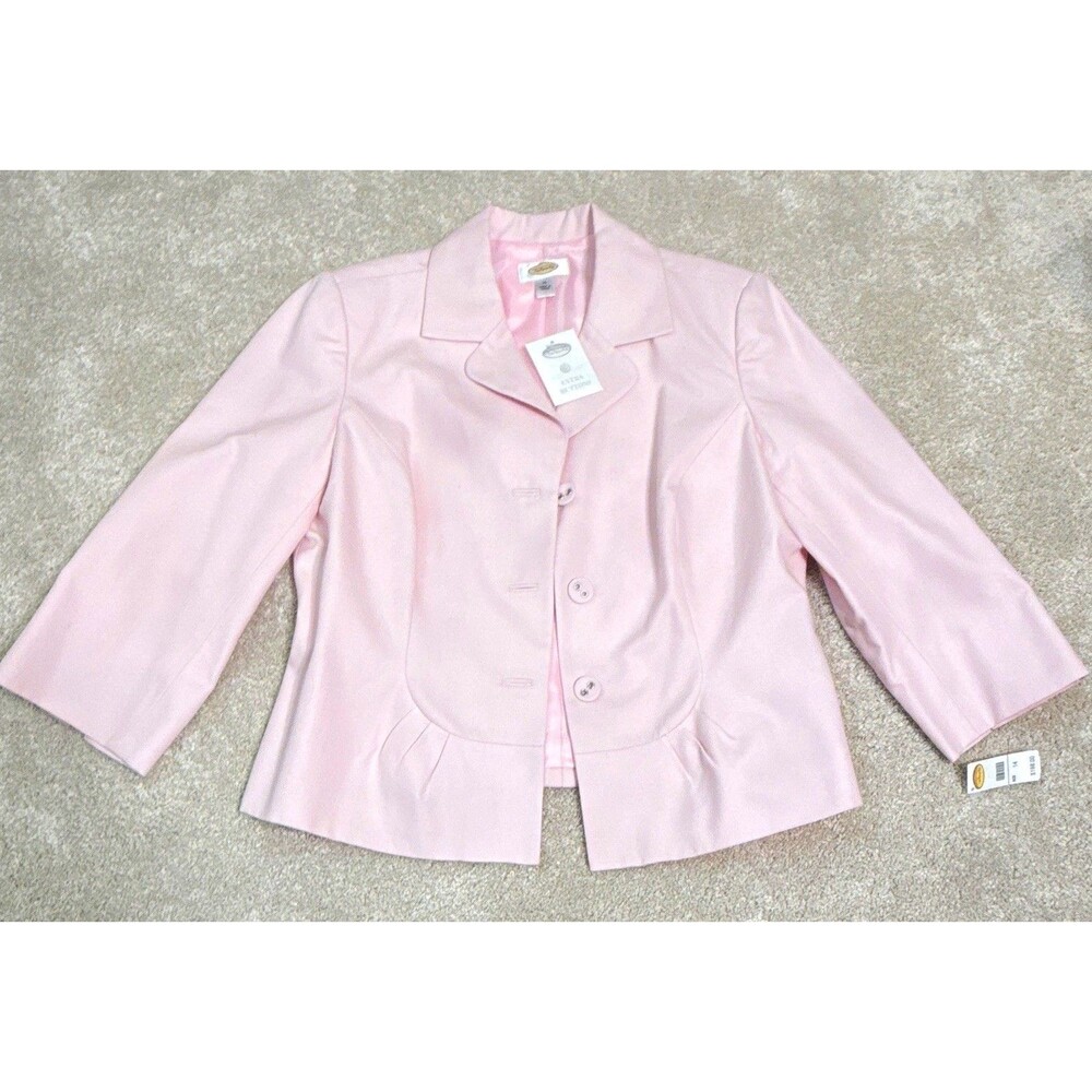 Talbots Women Pink Button Front Lined Cotton Jacket 3/4 Sleeve Short Sz 14 NWT